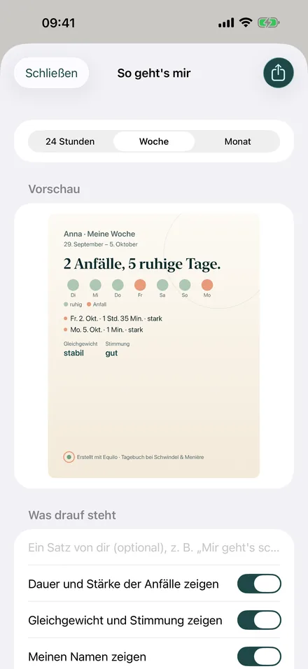 Bildvorschau „Meine Woche“ mit Punkten für ruhige Tage und Anfälle