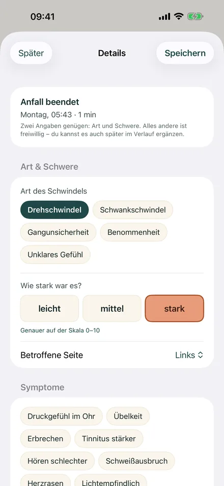 Equilo nach dem Beenden eines Anfalls: Art des Schwindels und drei große Knöpfe für die Stärke