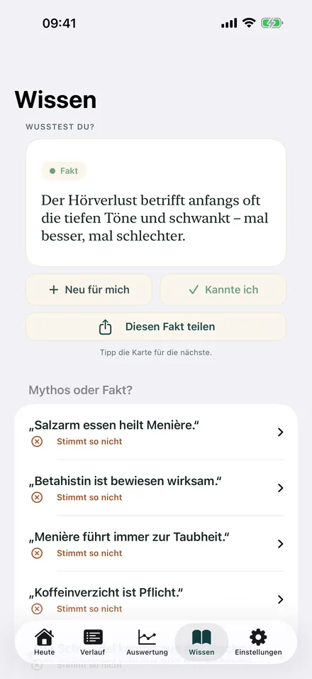 Wissensbereich mit Fakt des Tages und Mythen-Check