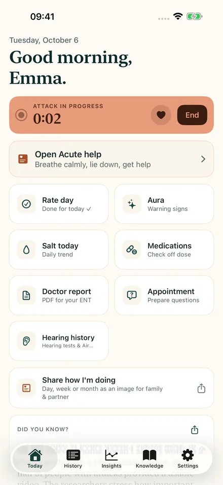 Attack in progress with timer and a big “Open Acute help” button